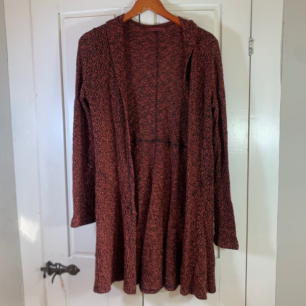 Cut Loose Womens Rust Black Marled Knit Hooded Longline Cardigan Sweater Medium